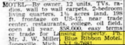 Blue Ribbon Motel - Sep 1963 For Sale (newer photo)